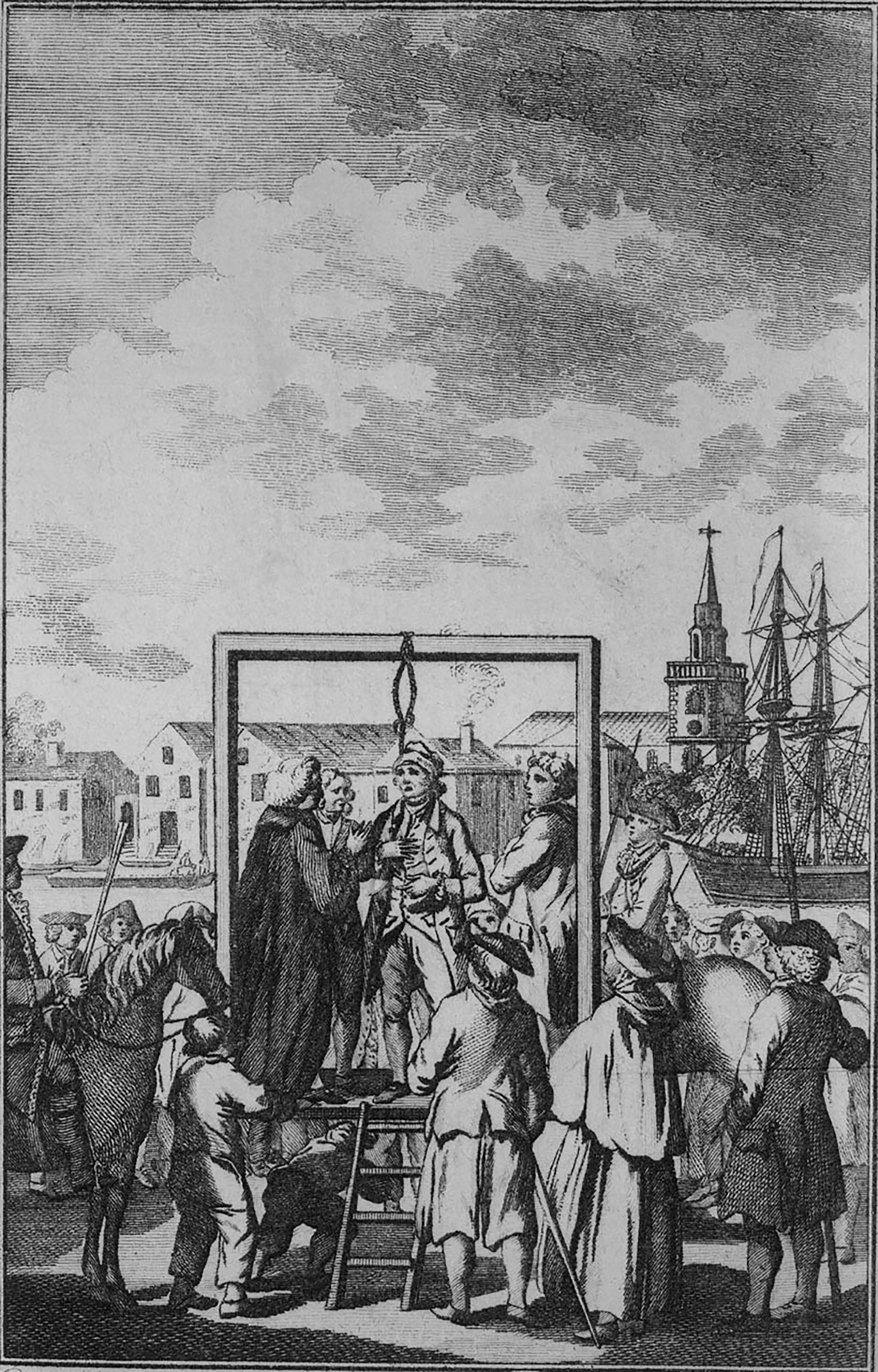 Black-and-white engraving illustrating a public execution Black-and-white engraving illustrating a public execution